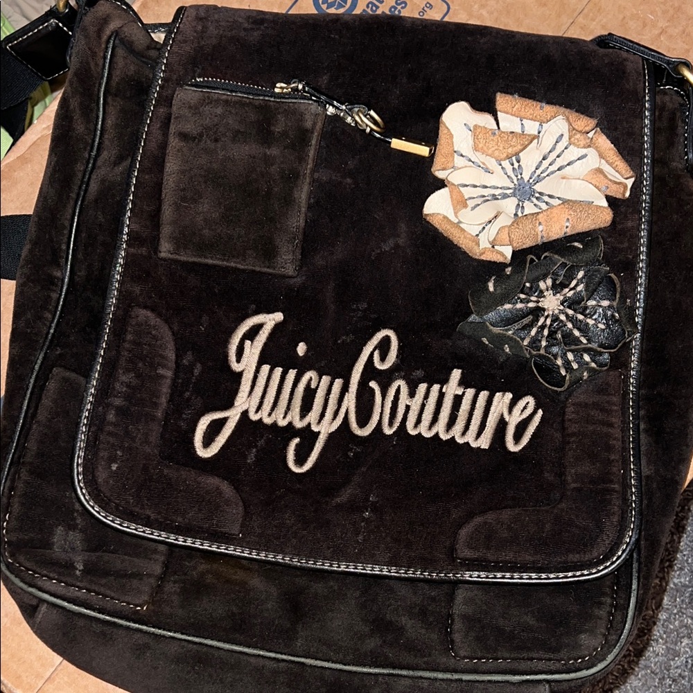 RARE Juicy Couture Brown Crossbody Bag with Floral Accent